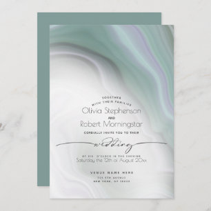 WEDDING Soft Misty Jade and Violet Marble Invitation