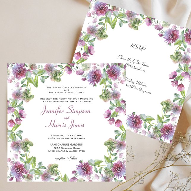 Wedding Soft Purple Floral Summer  Invitation (Soft Purple Summer Floral Wedding Invitation)