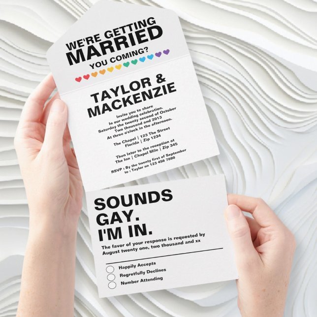 Wedding Sounds Gay Fun Rainbow Pride All In One Invitation (Wedding Sounds Gay Fun Rainbow Pride All In One Invitation by Ricaso. Invite, envelope, RSVP all in)