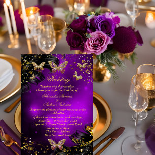 Wedding Sparkle purple Gold Black Butterfly Invitation