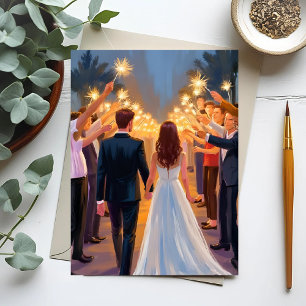Wedding Sparklers   Marriage Celebration Painted Postcard