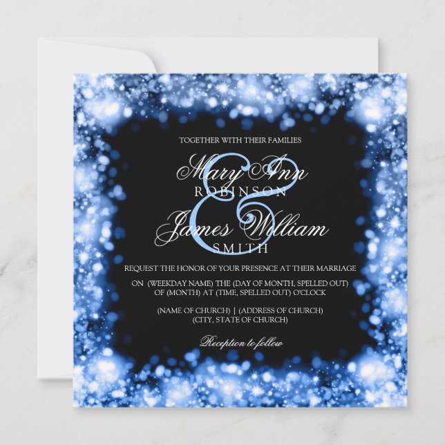 Wedding Sparkling Lights Sapphire Blue Invitation (Front)