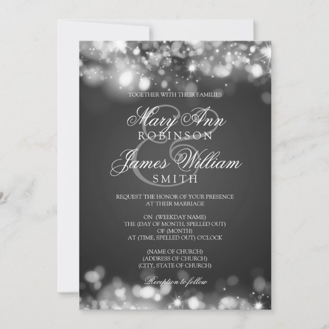 Wedding Sparkling Lights Silver Invitation (Front)