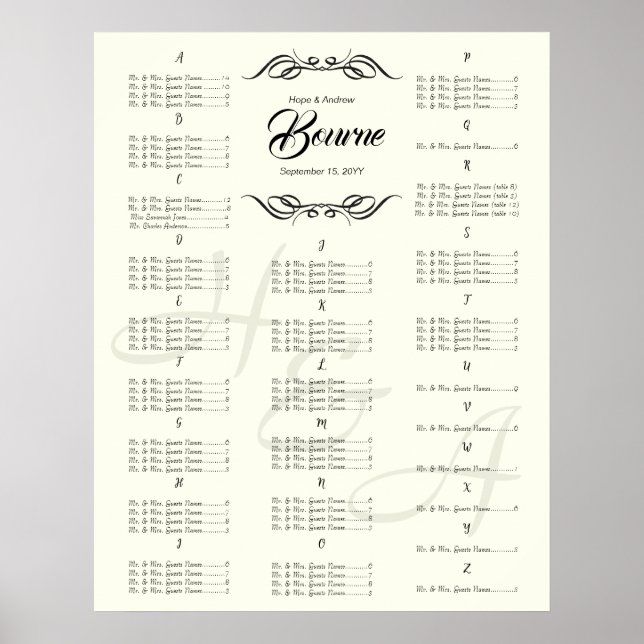 Wedding Special Event Guest Seating Chart (Front)