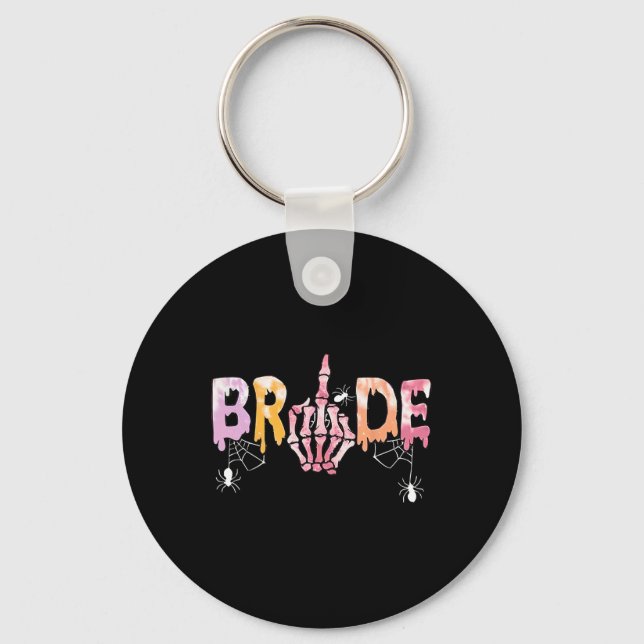 Wedding Spooky Halloween Skeleton Bride Just Marri Key Ring (Front)