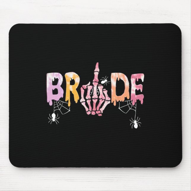 Wedding Spooky Halloween Skeleton Bride Just Marri Mouse Pad (Front)