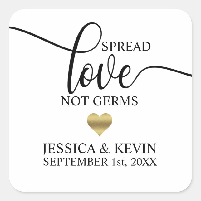Wedding Spread Love Not Germs Gold Heart Favours H Square Sticker (Front)