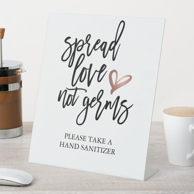 Wedding Spread Love Not Germs Sanitizer Pedestal Sign (In SItu)