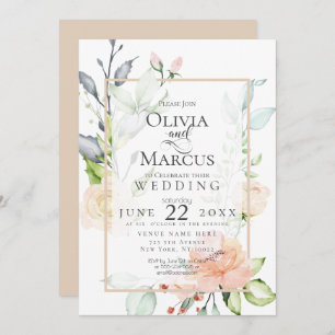 WEDDING   Spring Blush Peach Pink Blossoms Invitation