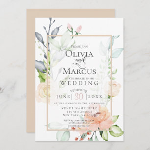 WEDDING   Spring Blush Peach Pink Blossoms Invitation