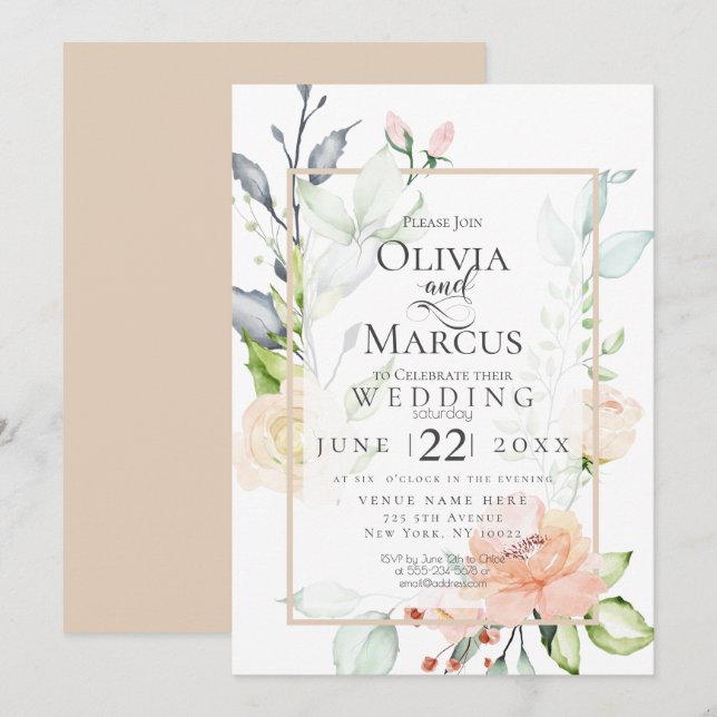 WEDDING | Spring Blush Peach Pink Blossoms Invitation (Front/Back)