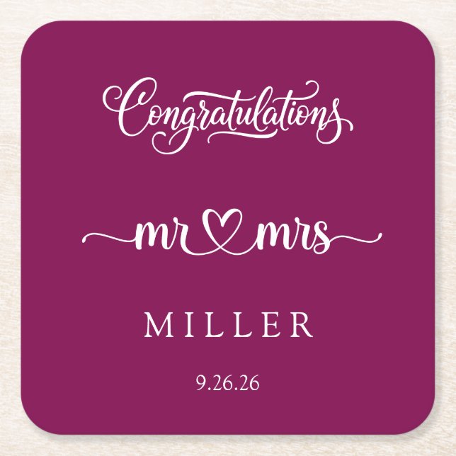 Wedding  square paper coaster (Front)