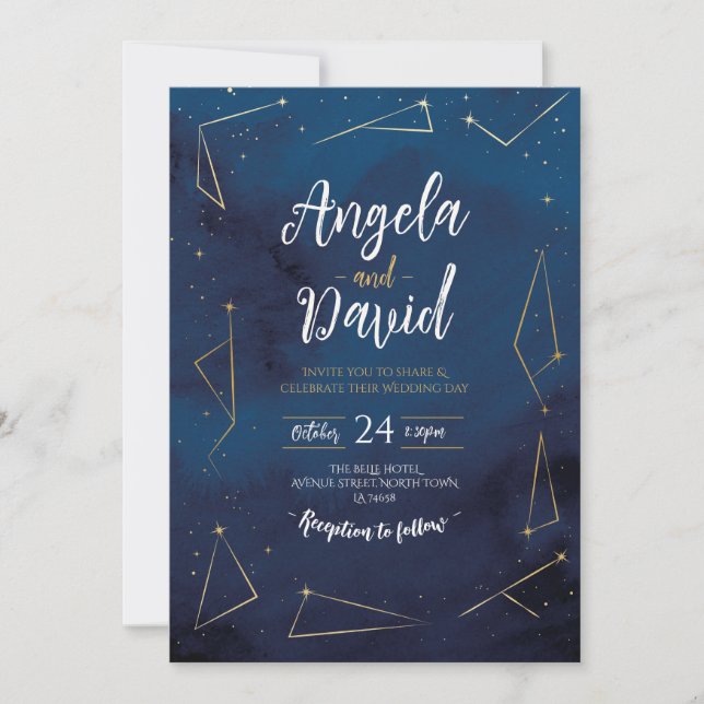 Wedding Star Sign Constellation Navy Gold Invitation (Front)