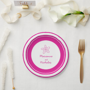 Wedding starfish pink white custom paper plate