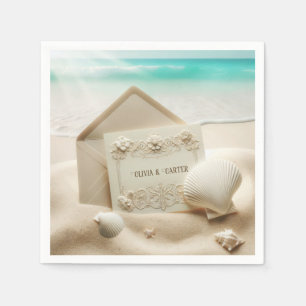 Wedding Stationery In Ocean Beach Sand Napkin