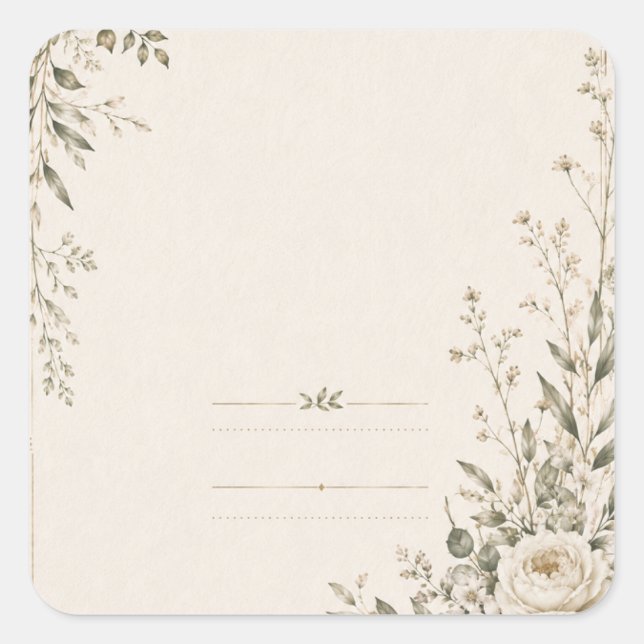 Wedding Stationery with Natural Botanical Charm Square Sticker (Front)