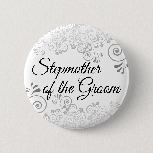 Wedding Stepmother of the Groom Silver Filigree 6 Cm Round Badge (Front)