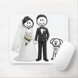 Wedding Stick Figures with Best Man Dog Mouse Pad