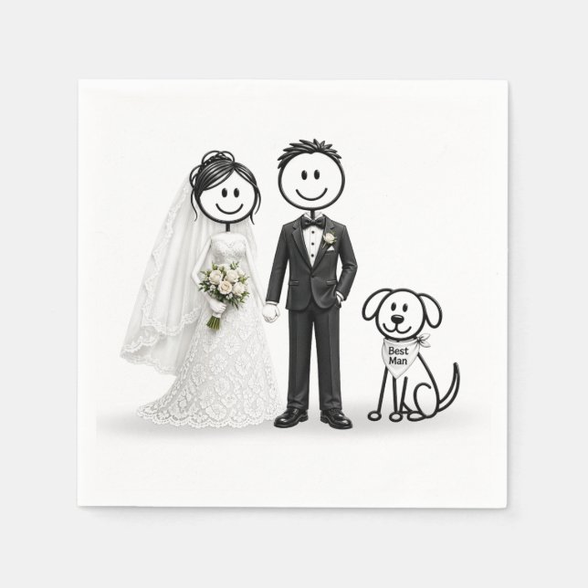 Wedding Stick Figures with Best Man Dog Napkin (Front)