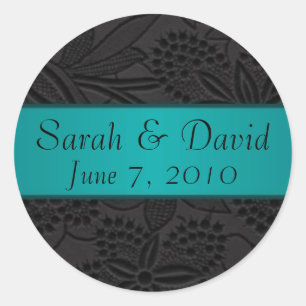 Wedding sticker black with teal ribbon