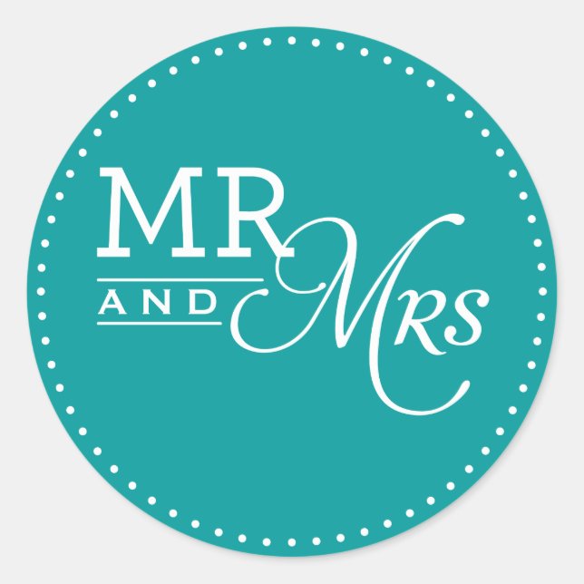 WEDDING STICKER mr & mrs modern typography teal (Front)