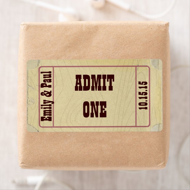 Wedding Sticker Ticket Style Admit One Date & Name (Insitu)