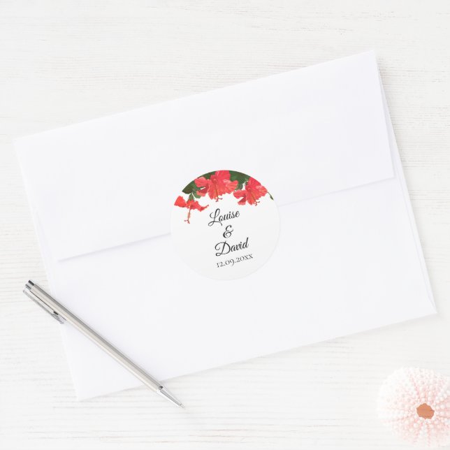 Wedding Sticker with Bright Red Hibiscus (Envelope)