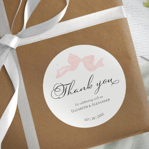 Wedding Stickers    Pink Bow Thank You Calligraphy