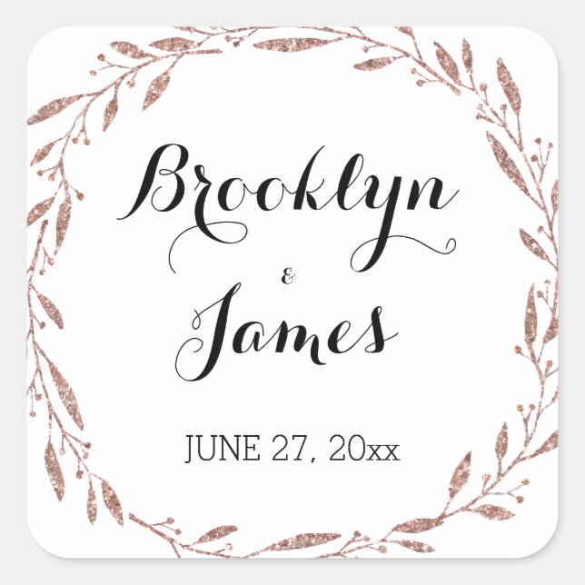 Wedding Stickers Rose Gold Foil Floral Wreath (Front)