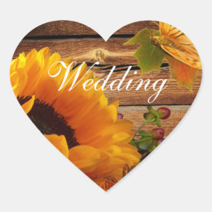 Wedding Stickers, Rustic Country Fall Sunflower Heart Sticker