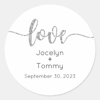 Wedding Stickers, Wedding Labels, Script, Love Classic Round Sticker
