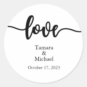 Wedding Stickers, Wedding Labels, Script, Love  Classic Round Sticker