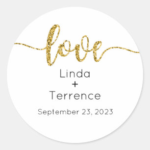 Wedding Stickers, Wedding Labels, Script, Love Classic Round Sticker