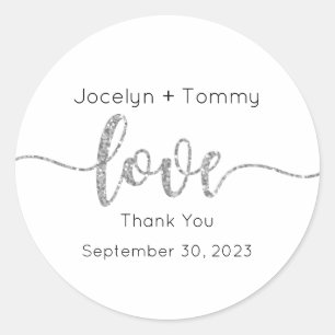 Wedding Stickers, Wedding Labels, Script, Love Classic Round Sticker