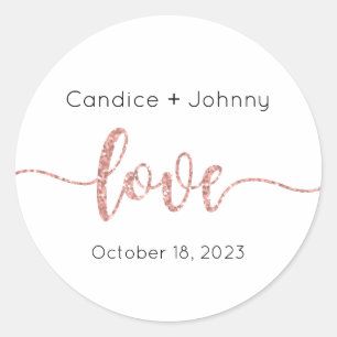 Wedding Stickers, Wedding Labels, Script, Love Classic Round Sticker
