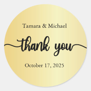 Wedding Stickers, Wedding Labels, Thank You Gold Classic Round Sticker