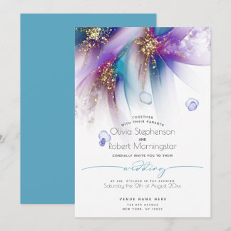 WEDDING | Striking Teal Purple Abstract Invitation