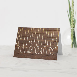 Wedding String Lights On Barn Wood Card