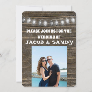 WEDDING STRING LIGHTS RUSTIC PHOTO INVITATIONS 
