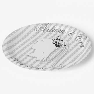 Wedding Strip & Points Personalize Names Paper Plate