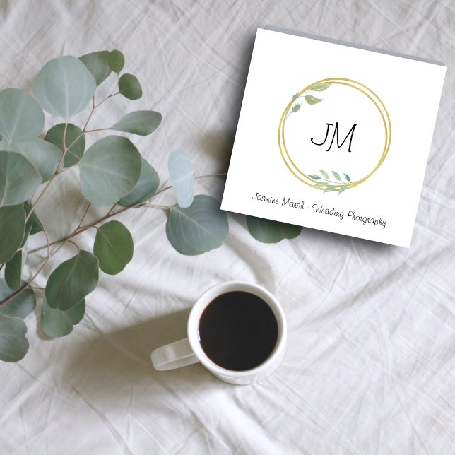 Wedding Style Monogram Gold Frame Photographer Square Business Card (Creator Uploaded)