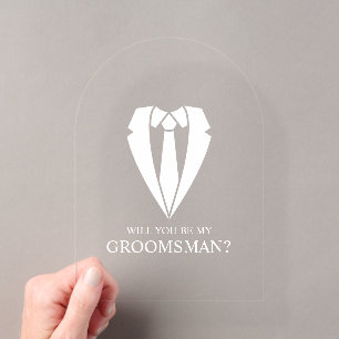 Wedding Suit and Tie Groomsman Proposal Acrylic Invitations