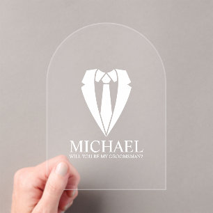 Wedding Suit Personalised Groomsman Proposal Acrylic Invitations
