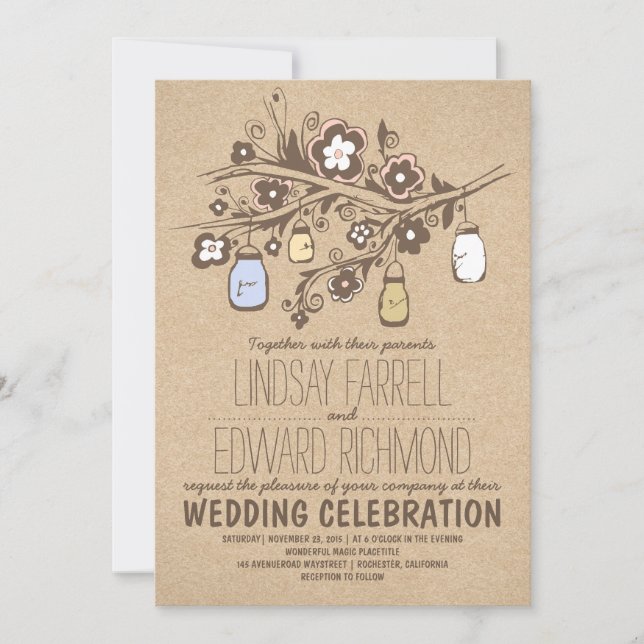 Wedding Suite rustic kraft floral mason jars Invitation (Front)