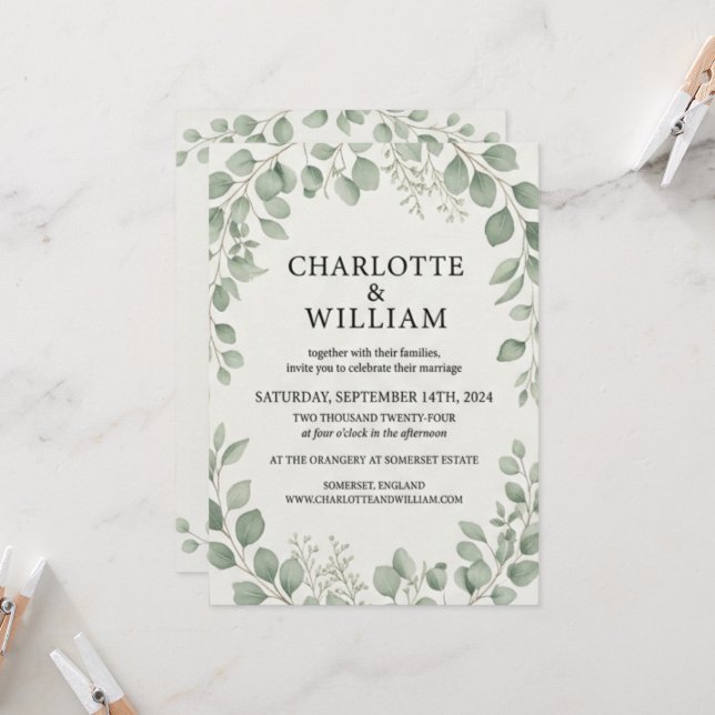 Wedding Suite, Sage Green Greenery Editable Invita Invitation (Front/Back In Situ)