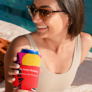 Wedding Summer Beach Retro Poster Seltzer Can Cooler