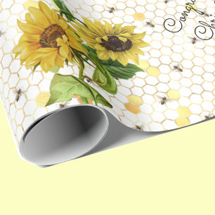 Wedding Sunflower Congratulations - Add Names  Wrapping Paper