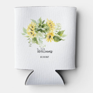 Wedding Sunflower Name and Date Can Cooler