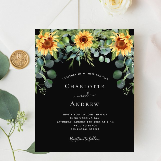 Wedding sunflowers eucalyptus black budget flyer (Creator Uploaded)