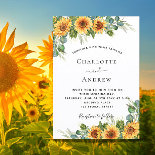 Wedding sunflowers eucalyptus boho elegant invitation